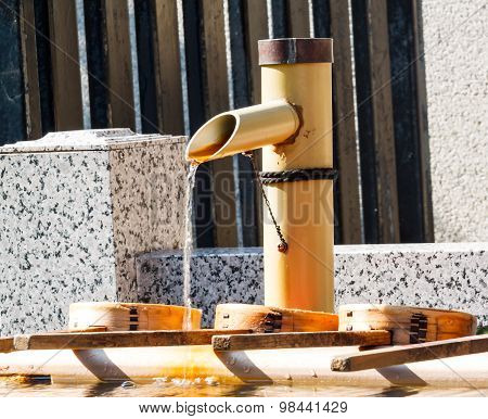 Japanese Water Basin From Bamboo Pipe Washing Hand