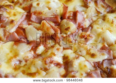 Delicious Hawaiian Rustic Style Pizza Made With Fresh Pineapples,ham And Mozzarella Cheese