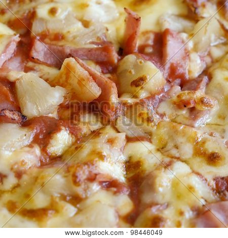Delicious Hawaiian Rustic Style Pizza Made With Fresh Pineapples,ham And Mozzarella Cheese