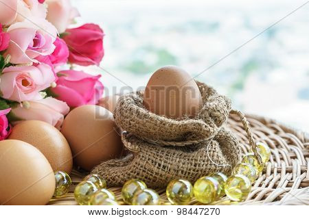 Chicken Eggs In Sackcloth And Rose