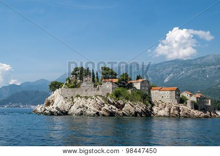 Island-hotel Of Sveti Stefan In Montenegro On A  Summer Day