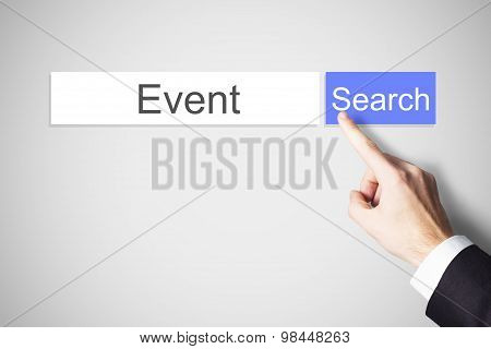 Finger Pushing Blue Web Search Button Find Event