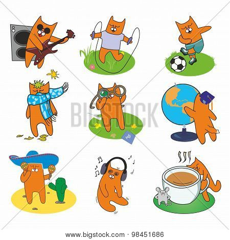 Active Set Of Cheerful Red Cats