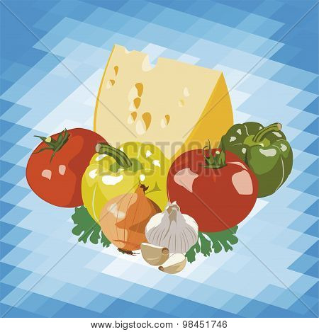Cheese And Vegetables On Abstract Background