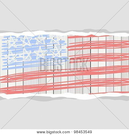 American Flag Stars Stripes And Blank Horizontal Torn Paper 4th July Patriotic Background