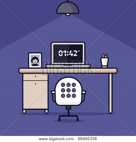 Work place on purple background, abstract picture