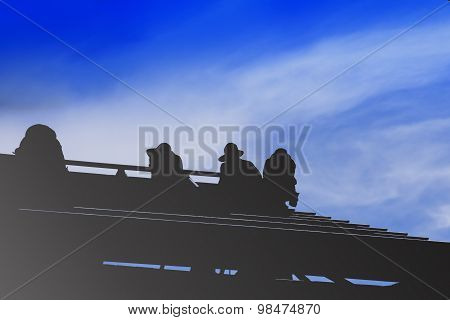 Construction Workers Install Steel Roof Silhouette.