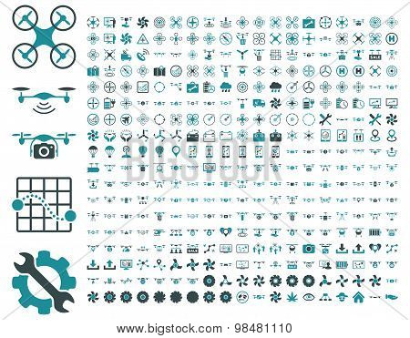 Air drones and quadcopter tools icons
