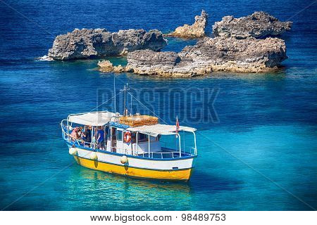 Sightseeing Boat At Comino Island, Malta