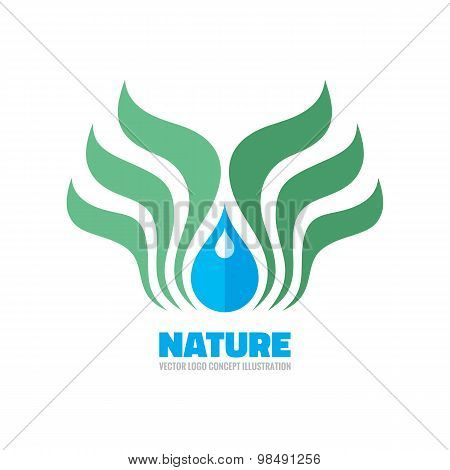 Nature ecology - vector logo concept illustration. Leafs and drop illustration. Vector logo template
