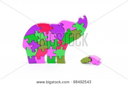 Colorful Puzzle Pieces In Elephant Shape