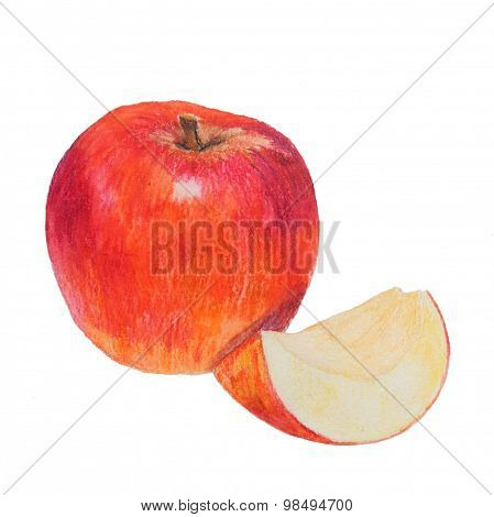 Watercolor colored pencils apple