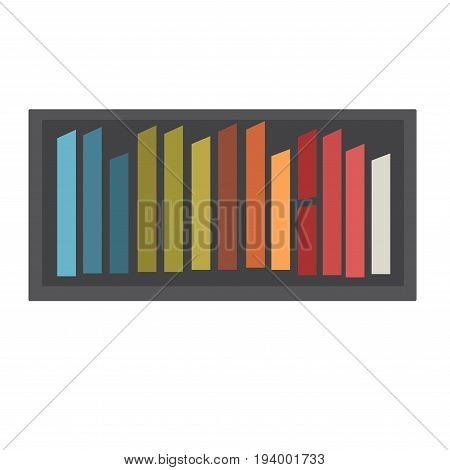 Colorful chalk collection on black tray isolated on white. Vector closeup illustration in flat design of fragile tool for writing on school blackboards or for childrens painting outdoors on asphalt