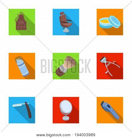 Male barber, symbol, clipper and other equipment for hairdressing.Barbershop set collection icons in flat style vector symbol stock illustration .