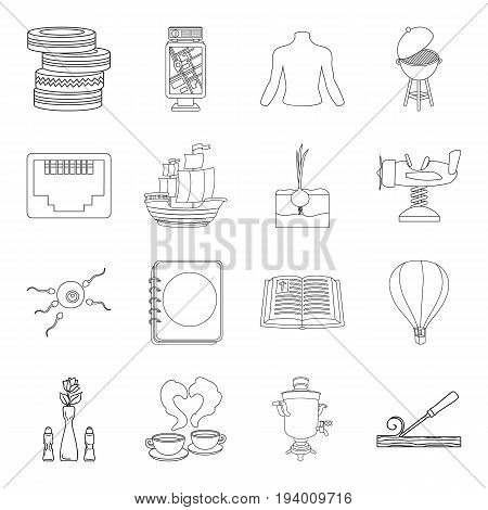 Country, crop, maintenance and other  icon in outline style.Medicine, game, building icons in set collection.