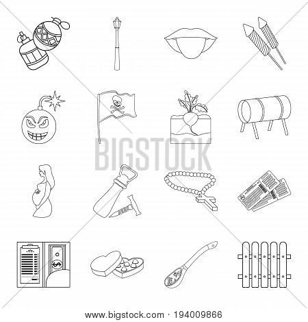 Country, crop, maintenance and other  icon in outline style.Medicine, game, building icons in set collection.