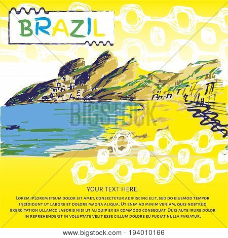 Brazilian hand drawn sketch. Ipanema style concept and logo.