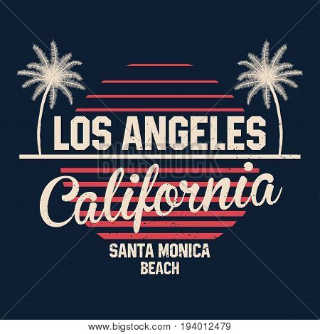 80S Style Vintage California Typography. Retro T-shirt Graphics With Tropical Paradise Scene And Tro