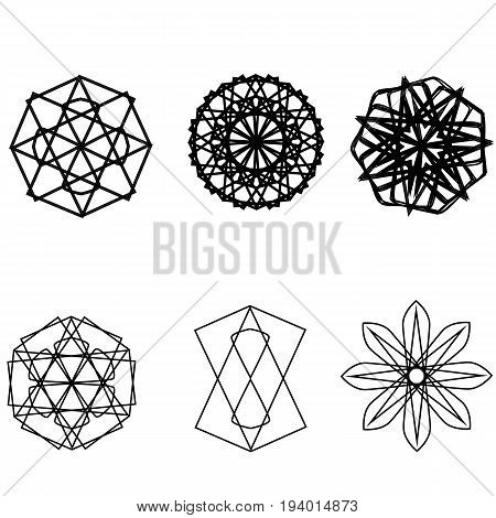 Geometric pattern symbols fractale pentagram astrology stamp label