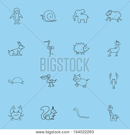 Set Of 16 Editable Zoo Icons. Includes Symbols Such As Cancer, Tall Animal, Shadoof And More. Can Be Used For Web, Mobile, UI And Infographic Design.