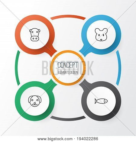 Zoo Icons Set. Collection Of Kine, Fish, Puppy And Other Elements. Also Includes Symbols Such As Dog, Milk, Rat.
