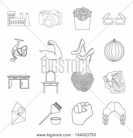 fishing, furniture, fitness and other  icon in outline style.sports, computer, history icons in set collection.
