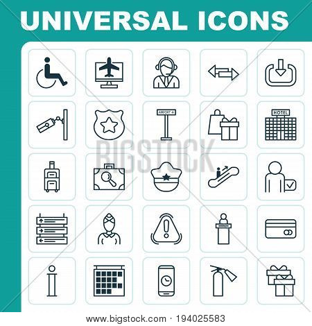 Travel Icons Set. Collection Of Globetrotter, Internet Ticket, Present And Other Elements. Also Includes Symbols Such As Video, Scanner, Surveillance.