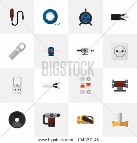 Set Of 16 Editable Instruments Icons. Includes Symbols Such As Cable, Receptacle, Connection And More. Can Be Used For Web, Mobile, UI And Infographic Design.