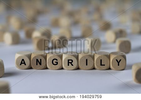 Angrily - Cube With Letters, Sign With Wooden Cubes