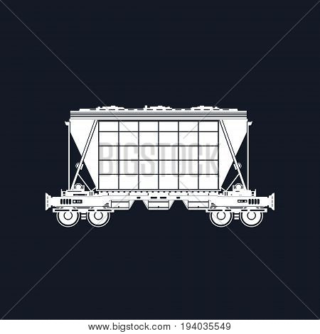Silhouette White Hopper on Railway Platform Isolated on Black Background Railway Transport Hopper Car for Transportation Freights Vector Illustration