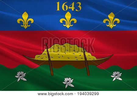 Flag of French Guiana is an overseas department and region of France located on the north Atlantic coast of South America in the Guyanas. 3d illustration