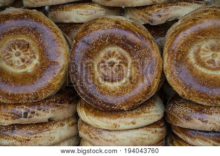 Lavash (or lahvash) sell on oriental bazaar. Asia.