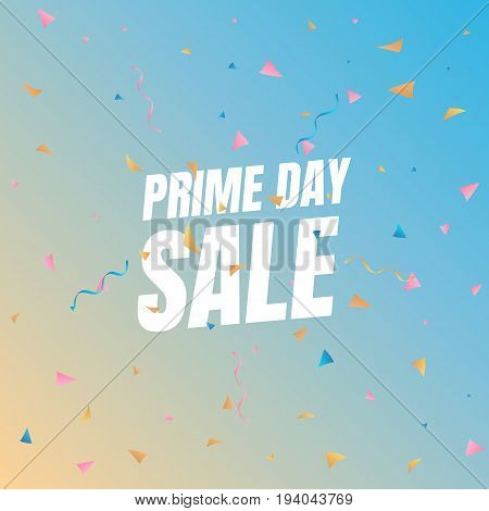 Sale Prime day sale. Banner with flying confetti pieces and typography. Sale background