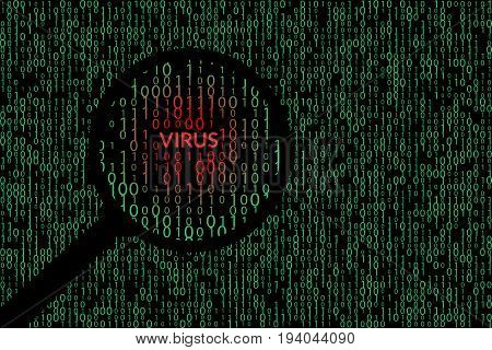 Abstract technology binary code background. Detected virus illustration