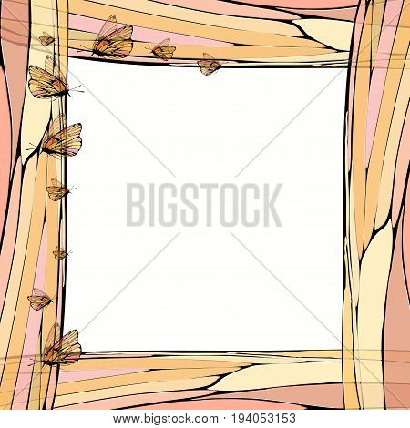 Photo frame summer. Vector illustration for your design. Elements of mosaic and butterfly. Square sheet orientation