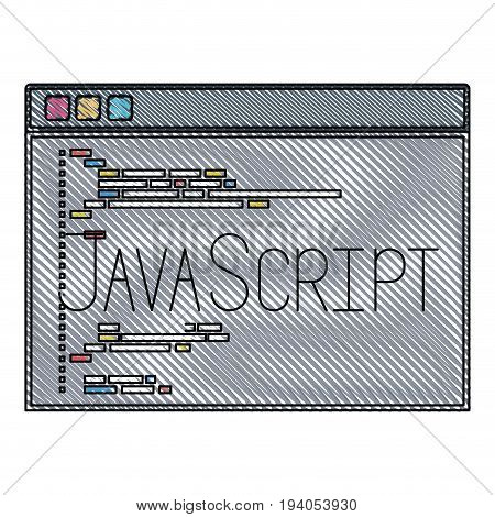 colored pencil silhouette of programming window with script code javascript vector illustration