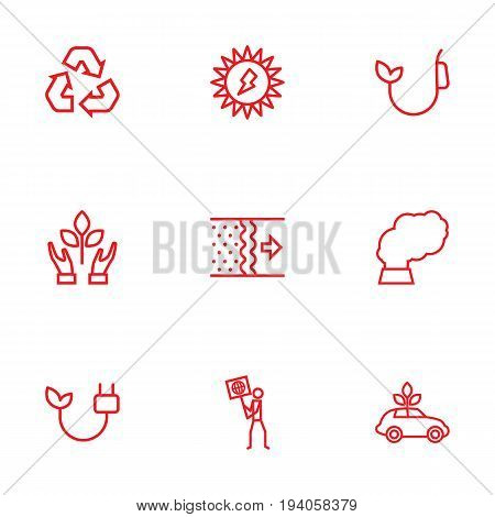 Set Of 9 Atmosphere Outline Icons Set.Collection Of Ecol, Electricity, Nature And Other Elements.
