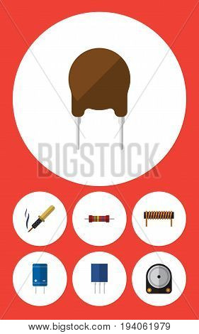 Flat Icon Appliance Set Of Bobbin, Transistor, Repair And Other Vector Objects. Also Includes Triode, Iron, Bobbin Elements.