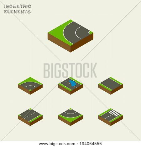 Isometric Road Set Of Plash, Bitumen, Road And Other Vector Objects. Also Includes Plash, Road, Footer Elements.