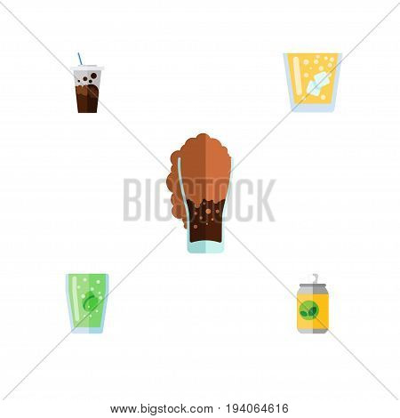 Flat Icon Beverage Set Of Carbonated, Cup, Beverage And Other Vector Objects. Also Includes Fizzy, Soda, Lemonade Elements.
