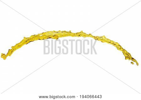 flying beautiful oil splah isolated over white background and drops