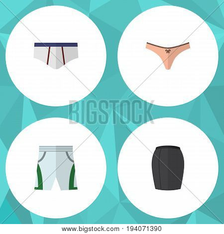 Flat Icon Dress Set Of Stylish Apparel, Lingerie, Trunks Cloth And Other Vector Objects. Also Includes Shorts, Cloth, Underclothes Elements.