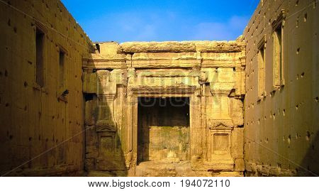 Interior of Destroyed temple of Baal or Bel in Palmyra Syria.