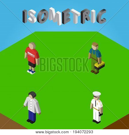 Isometric Human Set Of Seaman, Guy, Plumber And Other Vector Objects. Also Includes Sailor, Male, Worker Elements.