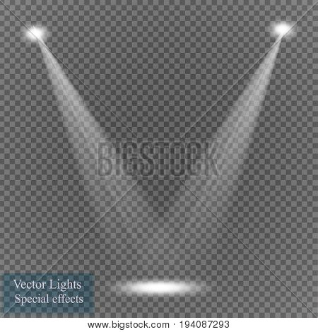 Vector spotlight on transparent background.Light effect. Magic concept
