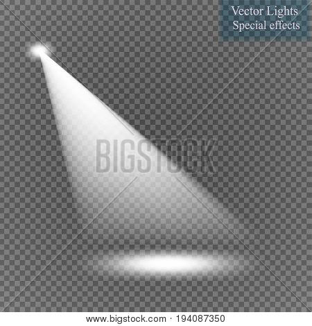 Vector spotlight on transparent background.Light effect. Magic concept