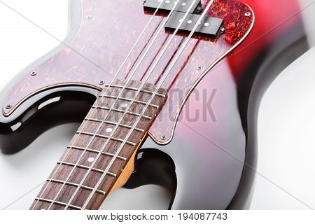 Metallic Volume Treble Guitar Bass Knobs. Electric Guitar. Red Electric Bass Guitar Close-up. Musica