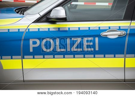 Polizei marks on a German Police car .