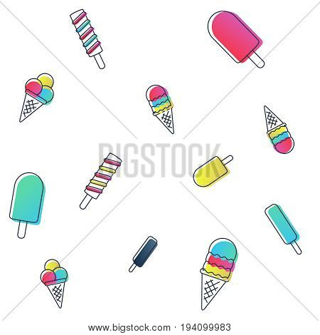 vector seamless ice cream pattern. colorful cartoon background with fruit and chocolate popsicles. paper wrapping design