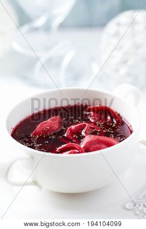 Barszcz with dumplings. Polish Christmas cuisine